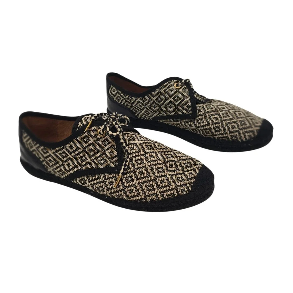 Kanna‎ Made in Spain Women's 11 Woven Espadrille Sneakers Black Tan Boho Luxe
